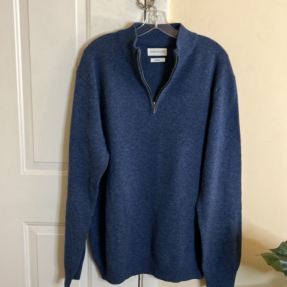 Harriswilson Lawbswool Blue Half Zip Long Sleeve Sweater Size XXL